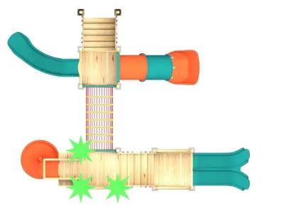 High Detailed  Wooden  PlayGround Kindergarten Set 3D model 3D model