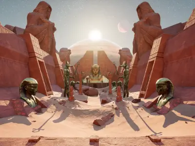 Alien Sandstorm Desert Planet - Egyptian Temple Ruins UE4 Low-poly 3D model