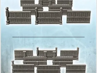 Set of low walls with wooden posts 4 3D print model