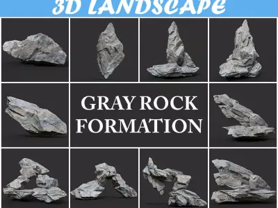 Low poly Gray Rock Formation A 190416 Low-poly 3D model