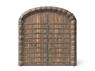 Medieval Wooden Double Door with Metal Straps 3D model