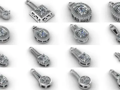 50 Files - STL - 3DM Women Pendant Stone Diamond Printable Model 3D Model Pack