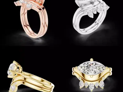 Marquise Solitaire Engagement Ring with Accent Band 3D CAD Model 3D print model