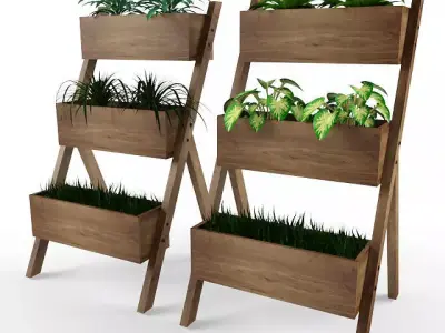 Modern Wood Ladder Planter 3D model