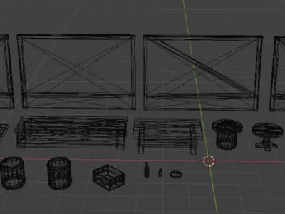 Medieval Tavern Furniture asset-pack Low-poly 3D model