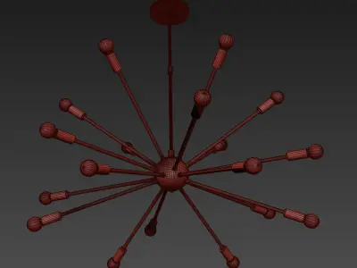 Mid Century Brass Sputnik Chandelier 3D model