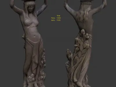 Sculpture - Girl with a basket on her head Low-poly 3D model