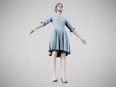 Dress 06 Light Blue Low-poly 3D model