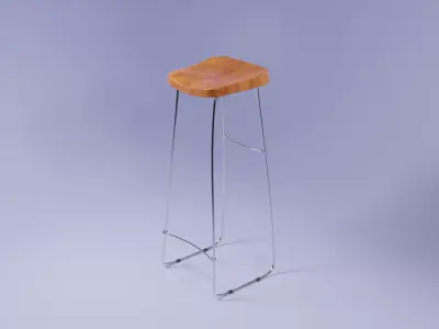 bar stool with square wooden seat and steel legs  3D model