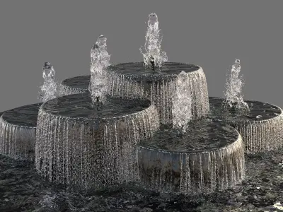 Circular Pond with Fountains 3D model
