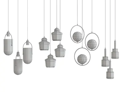 Chandelier collection 3d model two rattan pendant lights Low-poly 3D model