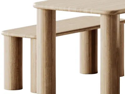 PAUSE Bench Medium and COMMUNE Small Rectangular table by Found 3D model