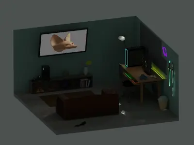 Isometric Room And BoxXS Low-poly 3D model
