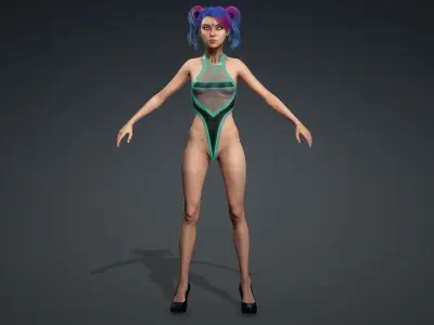Android Cyberpunk woman -  Fashion Beauty rigged - Blendshapes Low-poly 3D model