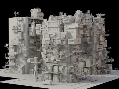 Cyberpunk  city ultimate Pack SCIFI KItBash Low-poly 3D model