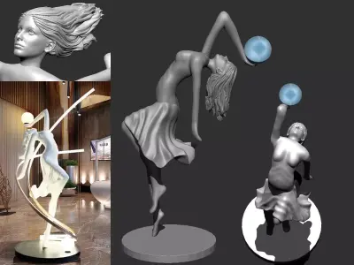 Ballet dancer statue lamp 3D print model