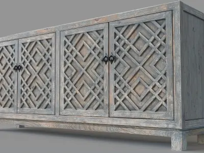 Antigua Four Door Sideboard Distressed Blue 3D model