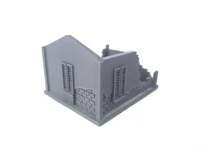 Set of five European houses and walls ruined version - World War 3D print model