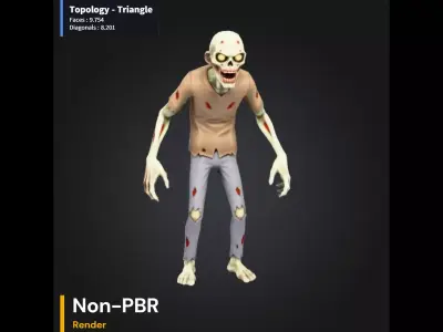 Stylized Zombie Character - Game Ready PBR Asset - AI Low-poly 3D model