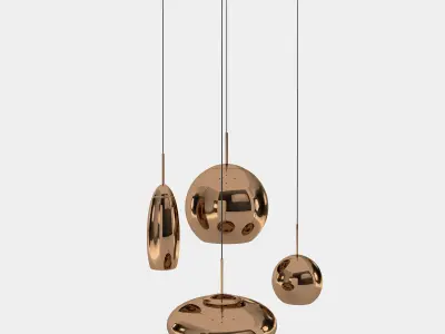 Copper round pendant lamp set 3D model