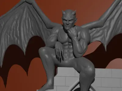 Gargoyle statue of demon with wings 3D print model