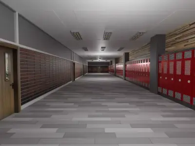 School Hallway Low-poly 3D model