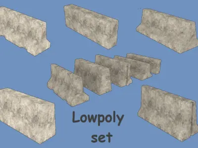Concrete barriers collection Free low-poly 3D model