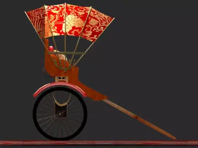 Chinese rickshaw Low-poly 3D model