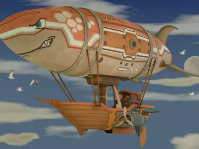 Fantasy Stylized Airship - Hand painted 3D Model 3D model