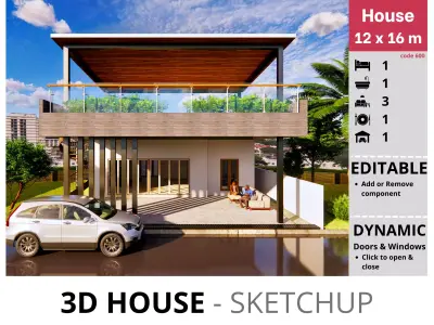 House 12x16m code 600 - Sketchup 3D model 3D model 3D model