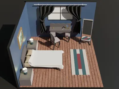 Isometric Bedroom Free low-poly 3D model
