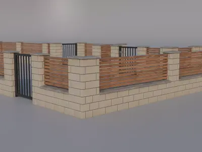 European Block Fence Low-poly 3D model