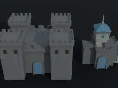 Cartoon fantasy light city asset Polygonal Style Low-poly 3D model