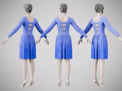 Dress 05 Very Light Blue With Design Low-poly 3D model