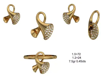 pendent four gold - plated rings with diamonds 3D print model