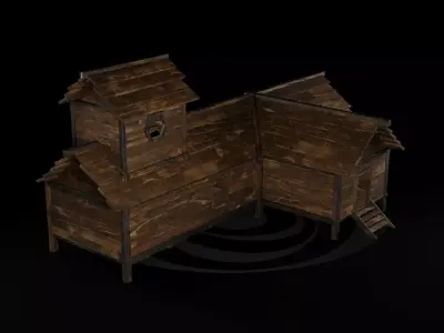 AAA Wooden Enterable Medieval Primal Thatched Cottage Hut 08 R Low-poly 3D model
