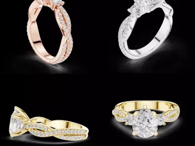 Round Diamond Twist Ring 3D Model STL File 3D print model