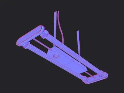 Fluorescent Vintage Tube Lamp - Industrial Light Low-poly 3D model