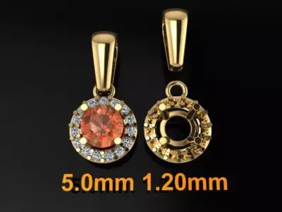 Dainty Round Halo Pendant with bell 5mm 3D print model