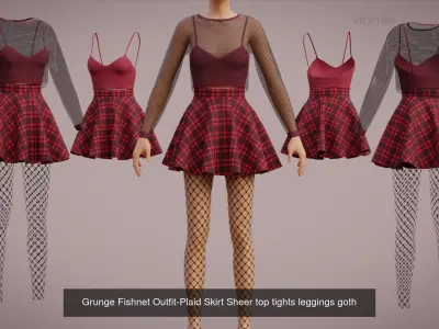 Alt Girl Outfit Pack - Fishnet Tights Leather Plaid Skirts Cloth