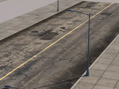 Modular urban roads and streets Low-poly 3D model