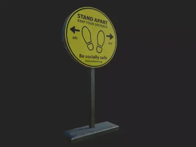 Social Distancing Signage Low-poly 3D model