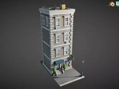 New York Style Apartment Building Low-poly 3D model