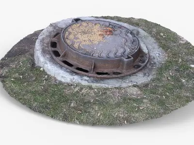 Photorealistic 3D scan of  manhole Hatch cover Sewer Manhole Low-poly 3D model