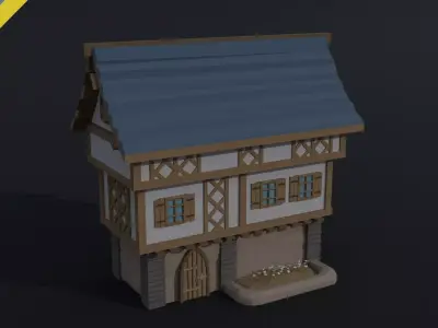 Cartoon medieval house 5 Polygonal Style Low-poly 3D model