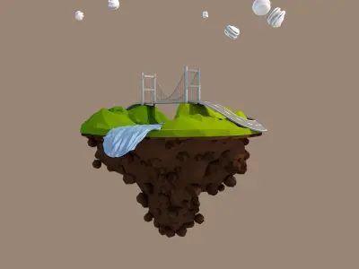 Istanbul Lowpoly island with bridge and trees 3D model