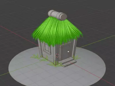 Stylized Grass Hut 2D 3D Grease pencil  Low-poly 3D model