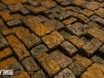 Aztec Stone Wall - Game Textures Low-poly 3D model