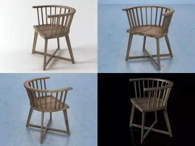 Gray four different chairs and table 3D model