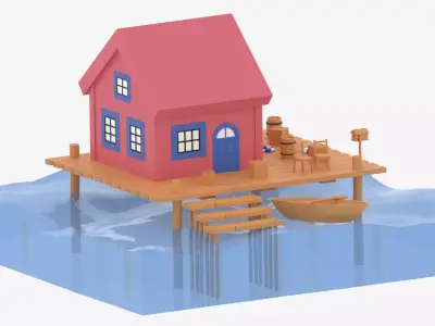 Cartoon Stilt Sea House 3D model